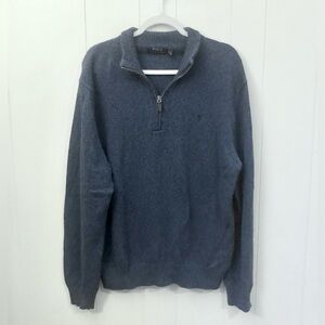 Polo Ralph Lauren 1/4 Zip Sweater Pullover Navy Blue Logo Horse 100% Cotton XL
